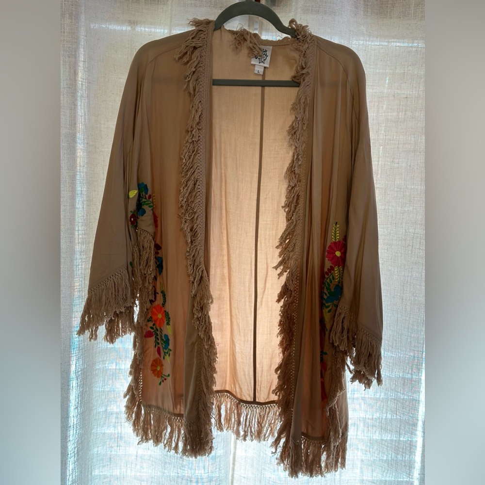 Ivy Jane fringe boho embroidered floral cardigan